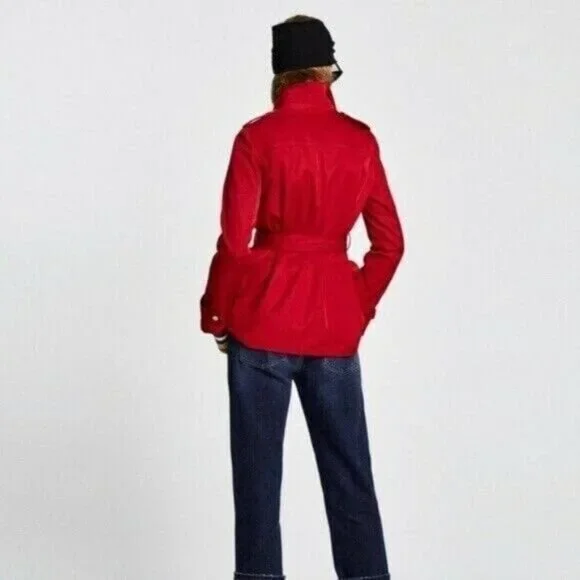 Zara Basic Red Zafari Jacket with Belt Size Medium Pre-owned - Picture 2 of 9